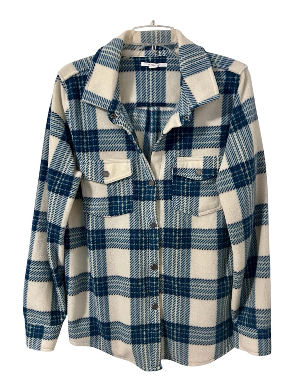 O'Neill Cream and Navy Plaid Shirt Jacket